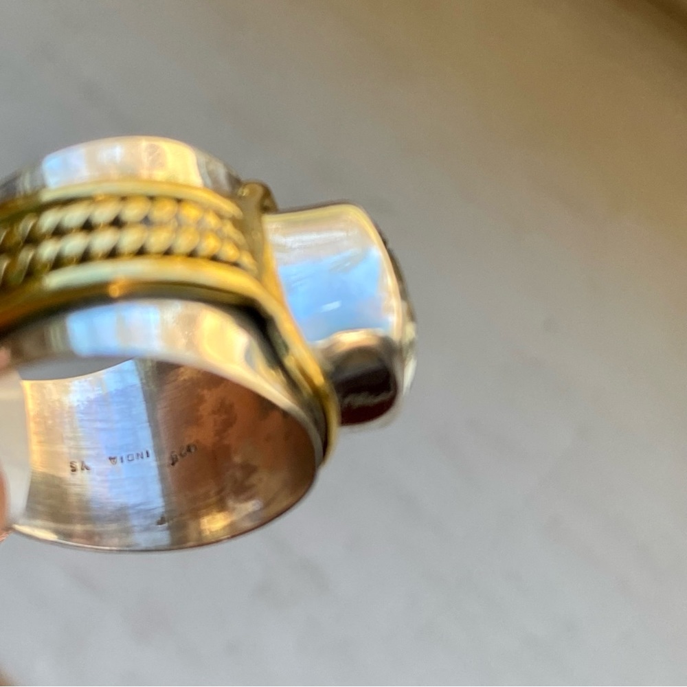 Green amethyst sterling silver and brass ring - Picture 11 of 14